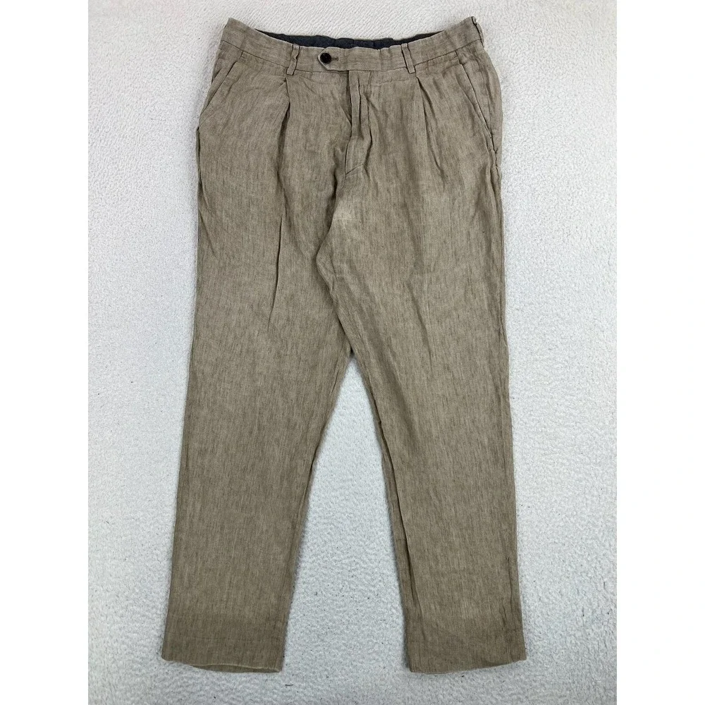 Todd Snyder Pants Mens 34x30 Beige Classic Fit 100% Linen Dress Pleated Portugal